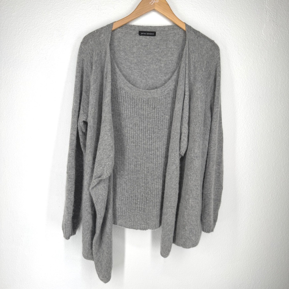 James Lakeland Womens‎ Knit Cardigan Sweater Grey Angora Size M Soft Lagenlook